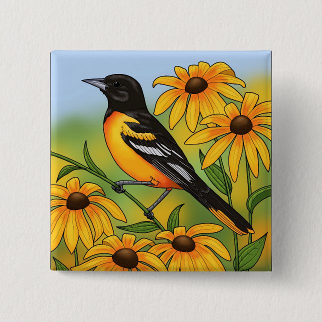 MD State Bird Oriole & Black-eyed Susan Flower Knapp (Framsida)