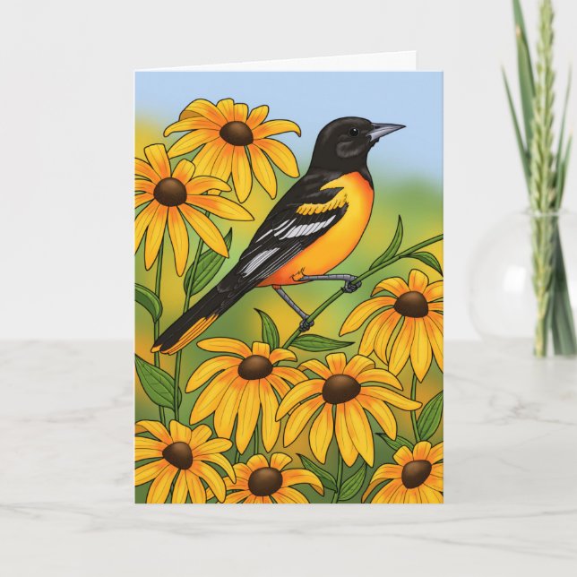 MD State Bird Oriole & Black-eyed Susan Flower Kort (Framsida)