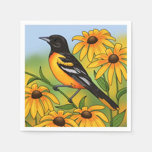 MD State Bird Oriole & Black-eyed Susan Flower Pappersservett (Framsidan)