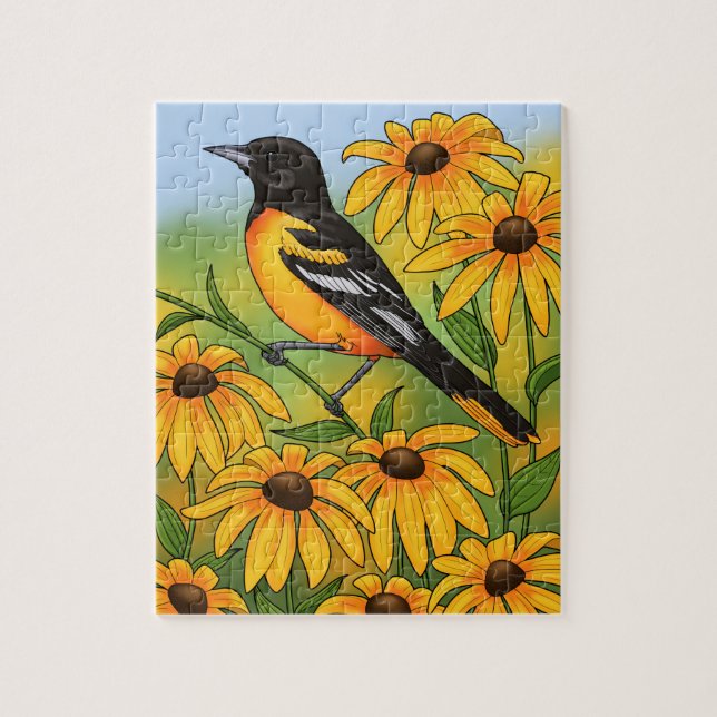 MD State Bird Oriole & Black-eyed Susan Flower Pussel (Vertikal)