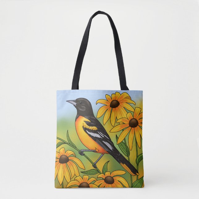 MD State Bird Oriole & Black-eyed Susan Flower Tygkasse (Framsida)