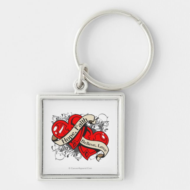 MDS Hope Faith Dual Hearts Fyrkantig Silverfärgad Nyckelring (Framsidan)