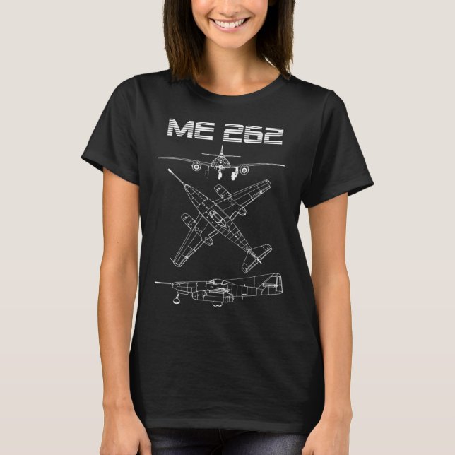 ME 262 German WW2 Flygplan Warbird Blueprint Schem T Shirt (Framsida)