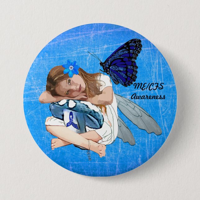 ME/CFS Angel Fairy Girl Awareness Ribbon Knapp (Framsida)