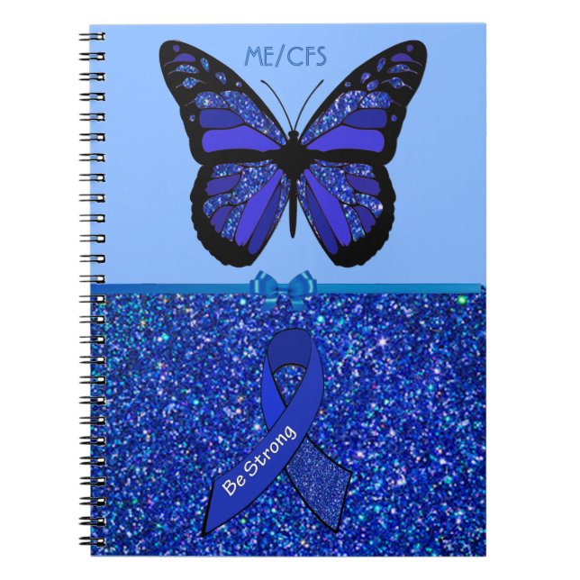 ME/CFS Blue Awareness Ribbon and Butterfly Anteckningsbok Med Spiral (Framsidan)