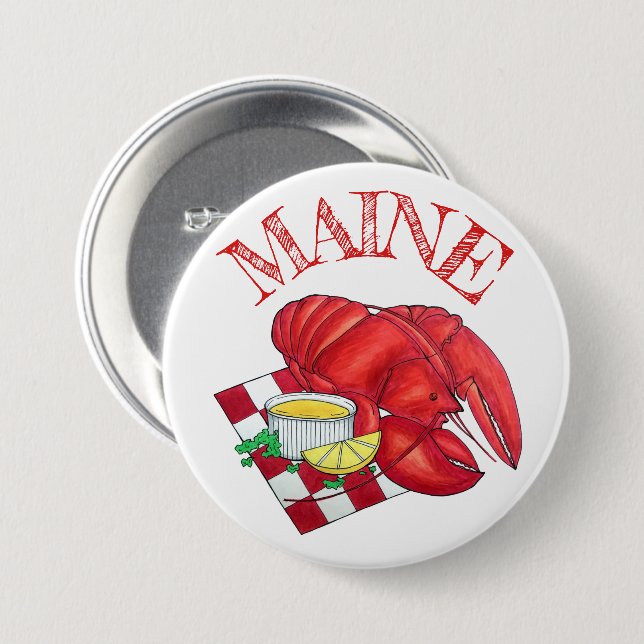 ME Maine Lobster Shack Seafood Dinner Red Gingham Knapp (Framsida & baksida)