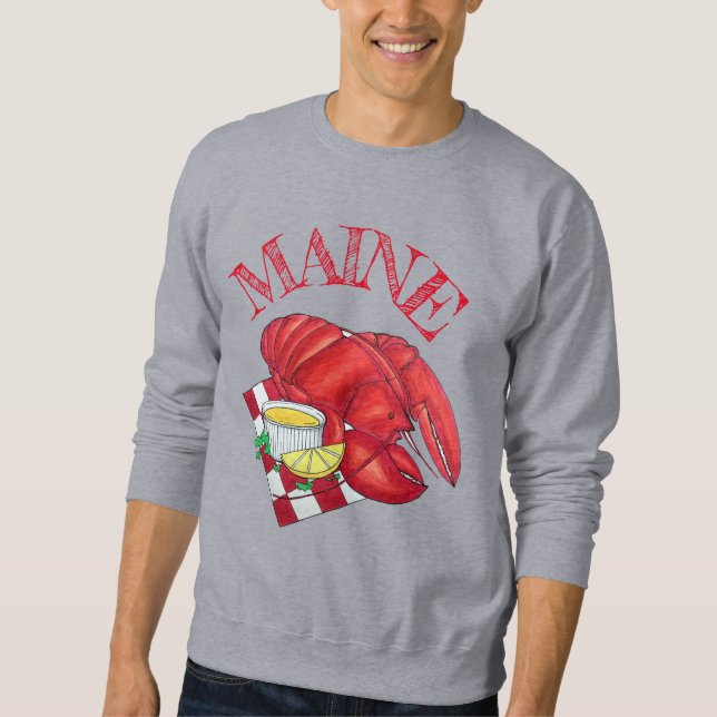 ME Maine Lobster Shack Seafood Dinner Red Gingham Lång Ärmad Tröja (Framsida)