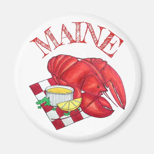 ME Maine Lobster Shack Seafood Dinner Red Gingham Magnet (Framsidan)