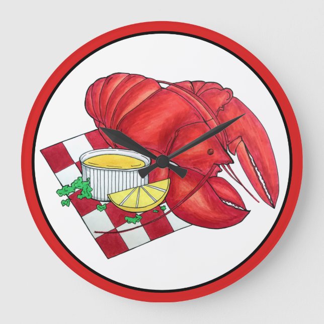 ME Maine Lobster Shack Seafood Dinner Red Gingham Stor Klocka (Framsida)