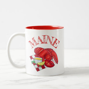 ME Maine Lobster Shack Seafood Dinner Red Gingham Två-Tonad Mugg