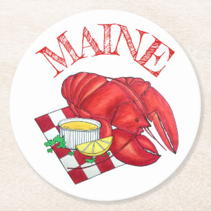 ME Maine Lobster Shack Seafood Dinner Red Gingham Underlägg Papper Rund