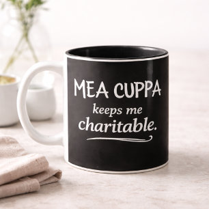 Mea Cuppa håller mig välgörande Katolsk humor-mugg Två-Tonad Mugg