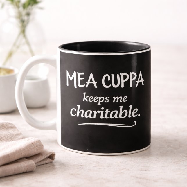 Mea Cuppa Keeps Me Charitable Catholic Humor Mug Två-Tonad Mugg (Skapare uppladdad)