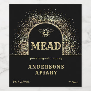 Mead Festive Minimalist Modern guld-honungsbin Vinflaska Etikett