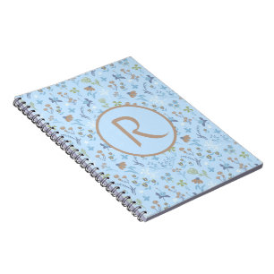 Mead Flowers Blue Monogram Anteckningsbok