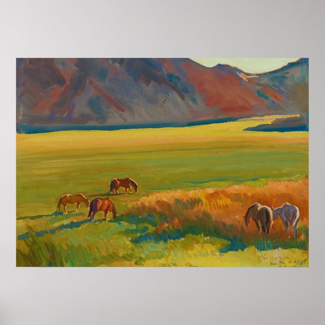 Meadow and Horses av Maynard Dixon Poster (Framsidan)