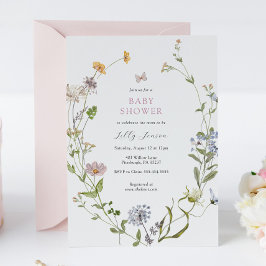 Meadow Baby Shower för Wildblommor Butterfly Inbjudningar