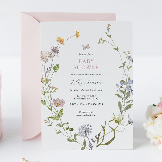 Meadow Baby Shower för Wildblommor Butterfly Inbjudningar (Skapare uppladdad)