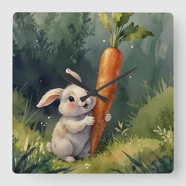 Meadow Bunny Dreams: Whimsical Clock Fyrkantig Klocka (Framsida)