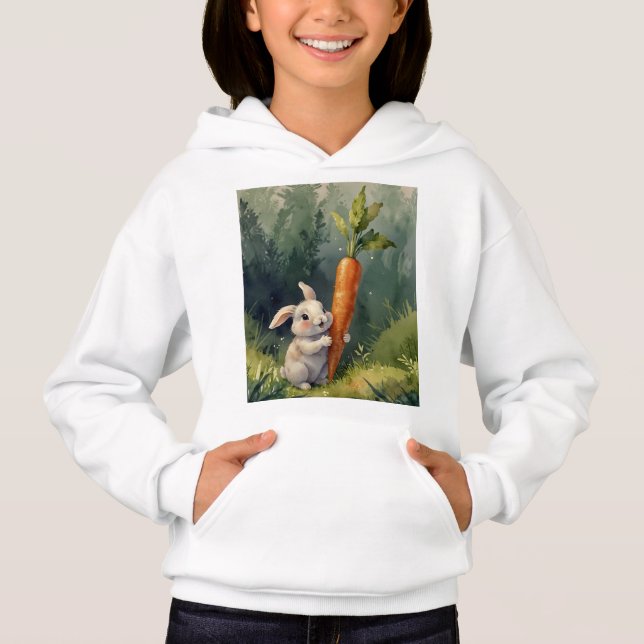 Meadow Bunny Dreams: Whimsical Hoodie T Shirt (Framsida)