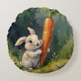 Meadow Bunny Dreams: Whimsical Round Pillow Rund Kudde