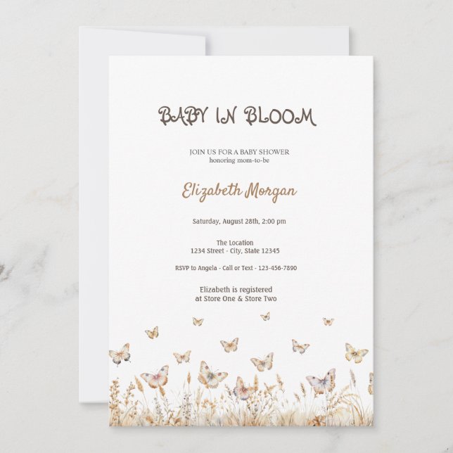 Meadow Butterflies Baby i Bloom Baby Shower Inbjudningar (Framsida)