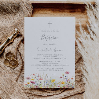 Meadow Colorful Wildblomma Baptism Inbjudningar