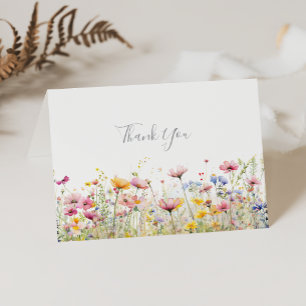 Meadow Colorful Wildblomma Foldad Bröllop Tack Kort