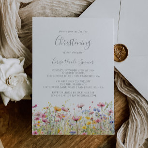 Meadow Colorful WildblommChristening Inbjudningar