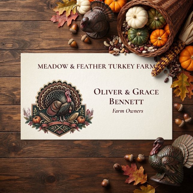 Meadow & Feather Minimal Turkbondegårdslogotyp Mod Visitkort (Meadow & Feather Minimal Turkey Farm Logo Modern Business Card)
