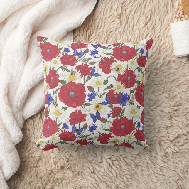 Meadow Flower Poppy Cushion Kudde (Filt)
