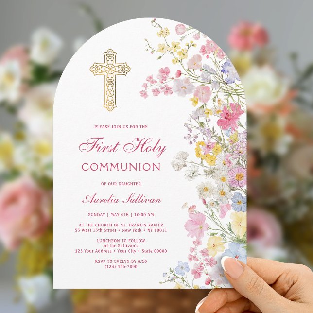 Meadow Flowers Arch First Communion Invitation Inbjudningar (Skapare uppladdad)