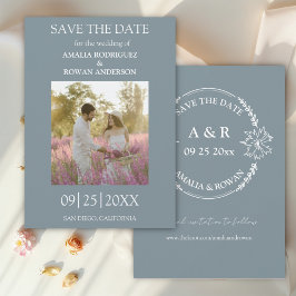 Meadow Flowers Blue Grått Photo Save Date Spara Datumet