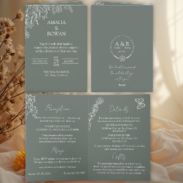 Meadow Flowers Sirocco Grönt All-in-one Bröllop Inbjudan