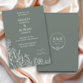 Meadow Flowers Sirocco Grönt Bröllop Inbjudningar