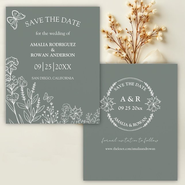 Meadow Flowers Sirocco Grönt Budget Spara datum (Skapare uppladdad)