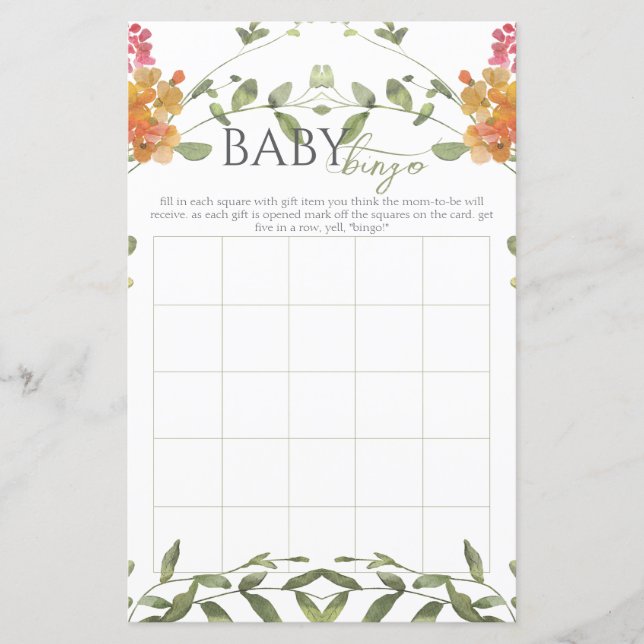 Meadow Flowers Watercolor Baby Shower Bingo Game (Framsida)