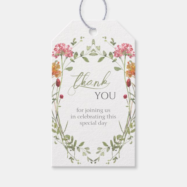 Meadow Flowers Watercolor Baby Shower Thanks  Presentetikett (Framsidan)