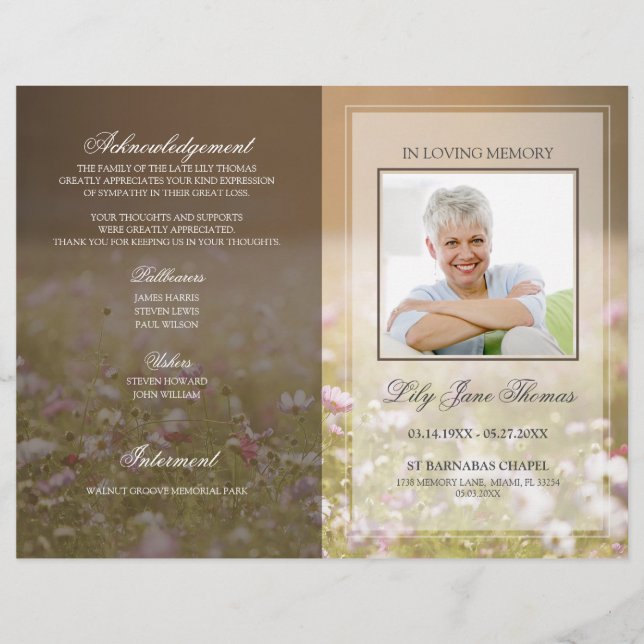 Meadow Funeral Program | I lagringsminne (Framsidan)