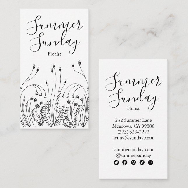 Meadow Garden Line Art Florist Landscaper Icons Visitkort (Fram/baksida)