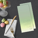 Meadow ID741 för övertoning i Bröllop Vår Meny<br><div class="desc">Bakgrunden till biet i denna minimalistiska bröllop-uppsättning är en öga-fångstgradient av färg från mjuk grönt genom den paldigaste gulten till elfenben. Det här menykortet i bröllop har ett slimmat, modernt layout och contemporary sans serif-teckensnitt för att öka dess attraktionskraft. Lägg enkelt till menyval, initialer och bröllop med hjälp av den...</div>