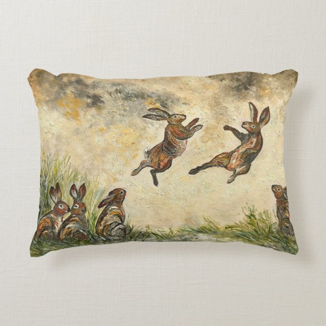 Meadow Matchup Playful Hares in a Meadow  Prydnadskudde (Framsidan)