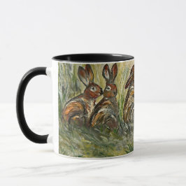 Meadow Matchup Playful Hares in a Meadow Rabbits Mugg