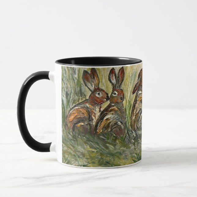 Meadow Matchup Playful Hares in a Meadow Rabbits Mugg (Vänster)