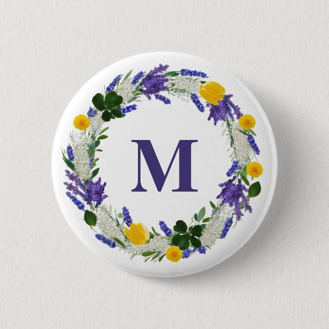 Meadow Monogram - Anpassningsbar Lavender Knapp (Framsida)