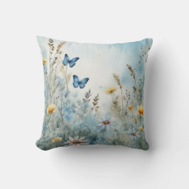 Meadow Muse | Butterfly och Wildblomma Watercolor Kudde