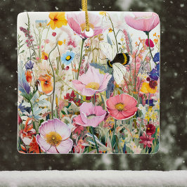 Meadow of Cosmos and Wildblommor with Bee Boho Julgransprydnad Keramik
