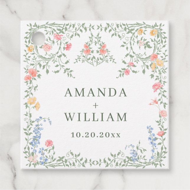 Meadow Pastel Fransk Ro Blommigt Bröllop Gåvor Etiketter (Framsida)
