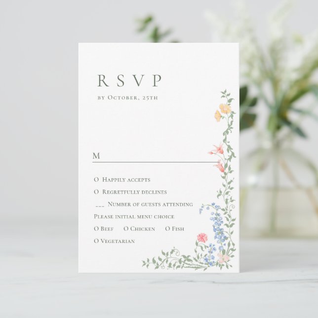 Meadow Pastel Fransk Ro Blommigt Bröllop OSA Kort (Stående Fram)