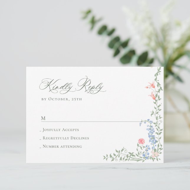 Meadow Pastel Fransk Ro Blommigt Bröllop OSA Kort (Stående Fram)